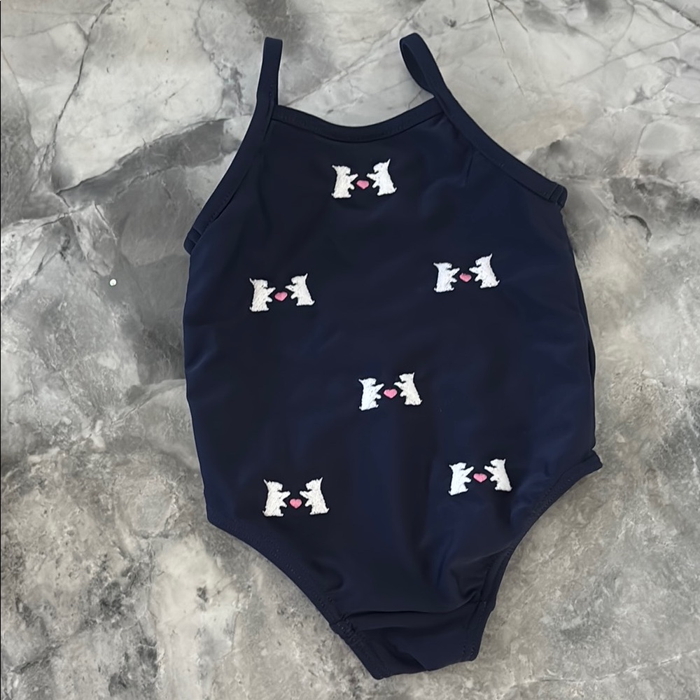 Juicy Couture baby Navy Blue Swimsuit with classic trademark dog Embroidery